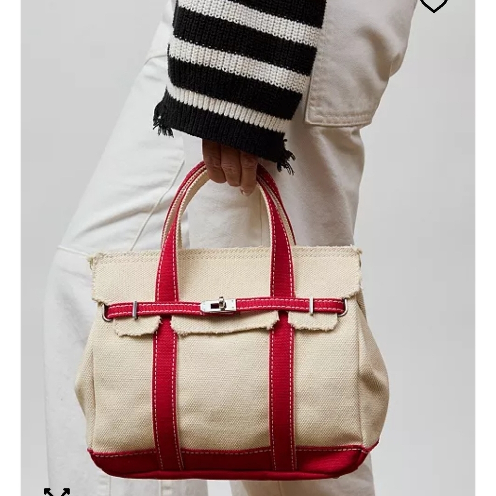 Cream Canvas Tote with Red Leather Trim - Stylish Everyday Carry..is Mini
